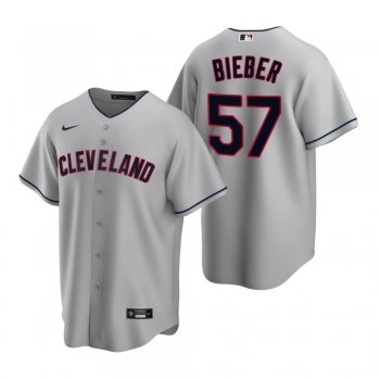 Men's Cleveland Indians Shane Bieber Nike Gray 2020 Replica Road Jersey