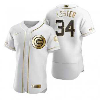 Men's Chicago Cubs Jon Lester Nike White Authentic Golden Edition Jersey