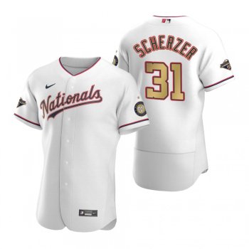 Men's Washington Nationals Max Scherzer Nike White 2020 Gold Program Authentic Jersey