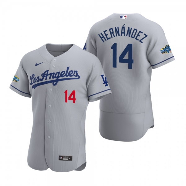 Men's Los Angeles Dodgers Enrique Hernandez 2020 Road Patch Gray Authentic Jersey