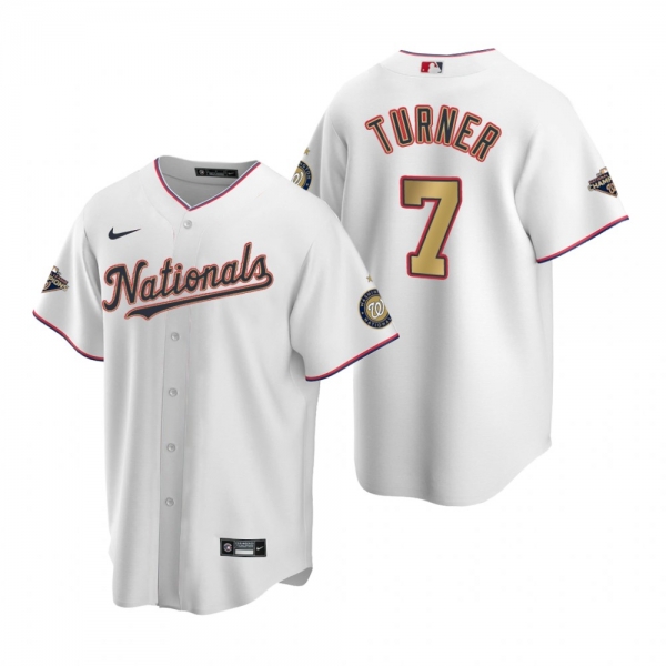 Men's Washington Nationals Trea Turner Nike White 2020 Gold Program Replica Jersey