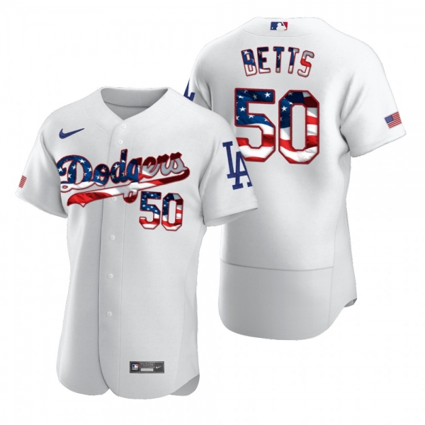 Men's Mookie Betts Los Angeles Dodgers White 2020 Stars & Stripes 4th of July Jersey