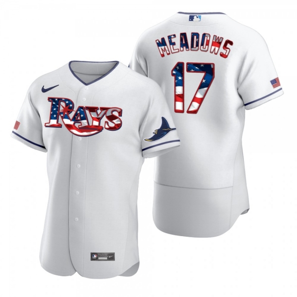 Men's Austin Meadows Tampa Bay Rays White 2020 Stars & Stripes 4th of July Jersey