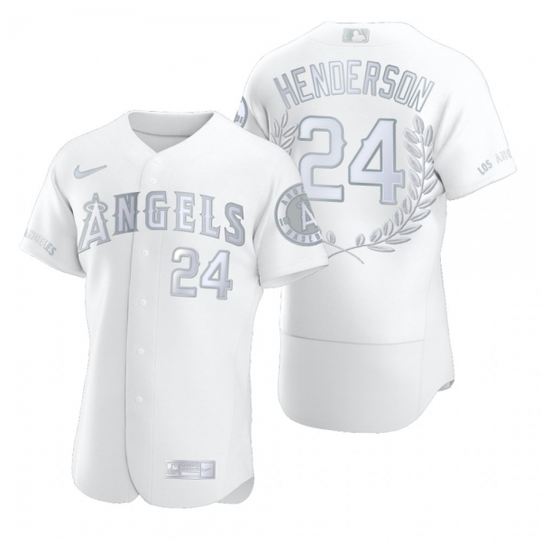 Men's Rickey Henderson Los Angeles Angels White Award Collection Hall of Fame Jersey