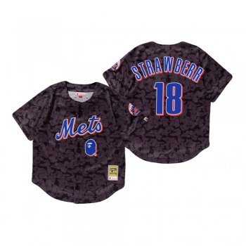 Men's New York Mets Darryl Strawberry Charcoal BAPE x Mitchell & Ness Jersey