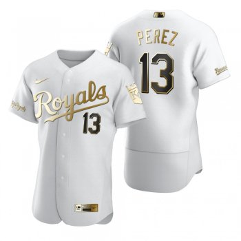 Men's Kansas City Royals Salvador Perez Nike White Authentic Golden Edition Jersey