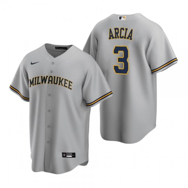 Men's Milwaukee Brewers Orlando Arcia Nike Gray Replica Road Jersey