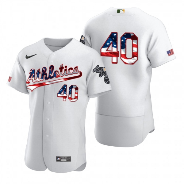 Men's Chris Bassitt Oakland Athletics White 2020 Stars & Stripes 4th of July Jersey