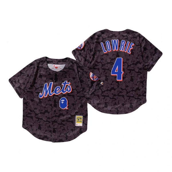 Men's New York Mets Jed Lowrie Charcoal BAPE x Mitchell & Ness Jersey