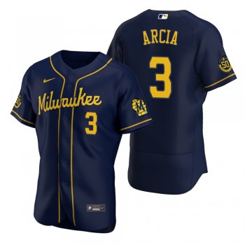 Men's Milwaukee Brewers Orlando Arcia Nike Navy Authentic 2020 Alternate Jersey