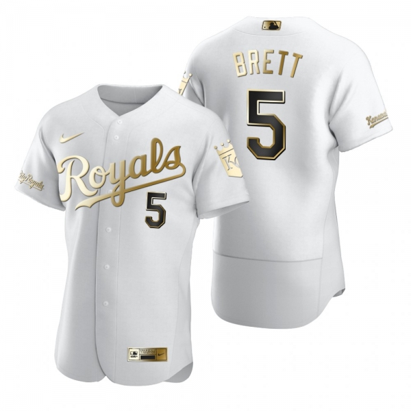 Men's Kansas City Royals George Brett Nike White Authentic Golden Edition Jersey