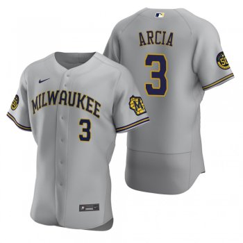 Men's Milwaukee Brewers Orlando Arcia Nike Gray Authentic 2020 Road Jersey