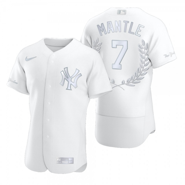 Men's Mickey Mantle New York Yankees White Award Collection Retired Jersey