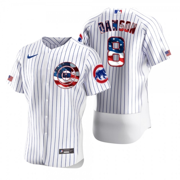 Men's Andre Dawson Chicago Cubs White 2020 Stars & Stripes 4th of July Jersey