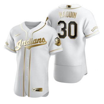 Men's Cleveland Indians Tyler Naquin Nike White Authentic Golden Edition Jersey