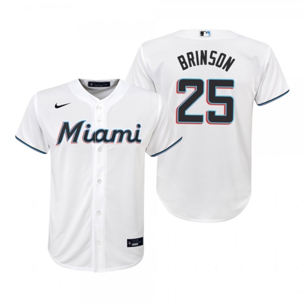 Youth Miami Marlins Lewis Brinson Nike White Replica Home Jersey