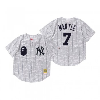 Men's New York Yankees Mickey Mantle White BAPE x Mitchell & Ness Jersey