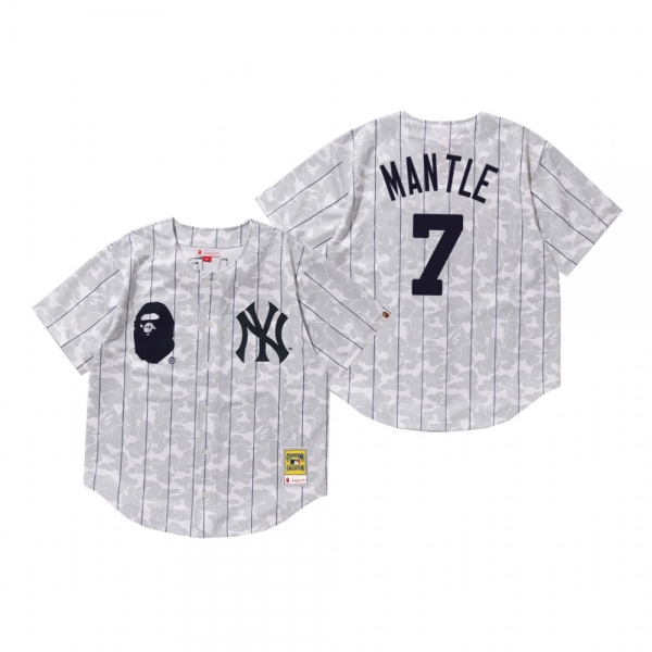 Men's New York Yankees Mickey Mantle White BAPE x Mitchell & Ness Jersey