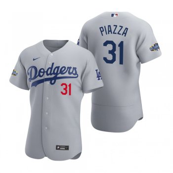 Men's Los Angeles Dodgers Mike Piazza 2020 Alternate Patch Gray Authentic Jersey