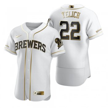 Men's Milwaukee Brewers Christian Yelich Nike White Authentic Golden Edition Jersey