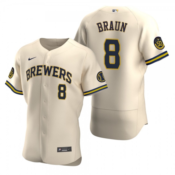 Men's Milwaukee Brewers Ryan Braun Nike Cream Authentic 2020 Alternate Jersey