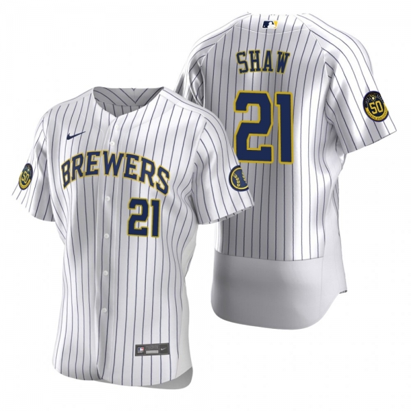 Men's Milwaukee Brewers Travis Shaw Nike White Authentic 2020 Home Jersey