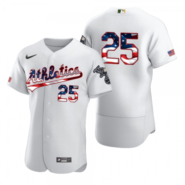 Men's Stephen Piscotty Oakland Athletics White 2020 Stars & Stripes 4th of July Jersey