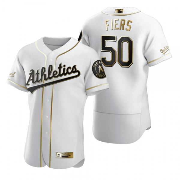 Men's Oakland Athletics Mike Fiers Nike White Authentic Golden Edition Jersey