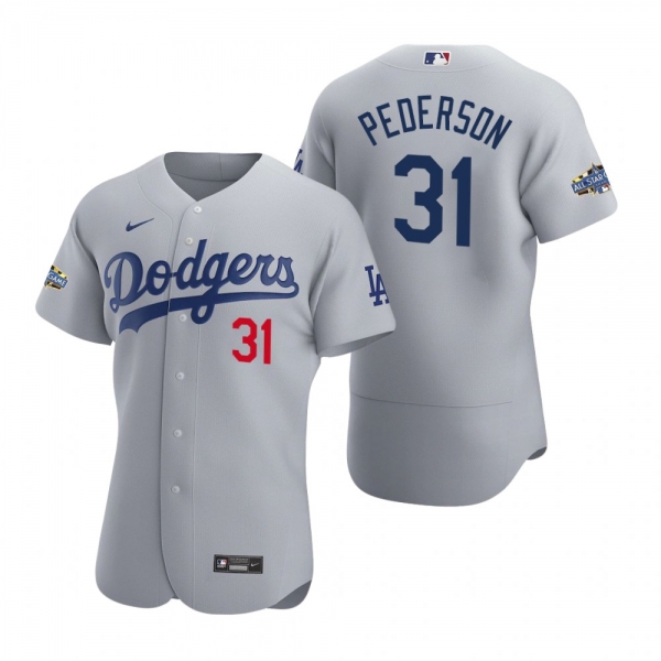 Men's Los Angeles Dodgers Joc Pederson 2020 Alternate Patch Gray Authentic Jersey