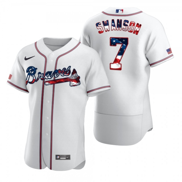 Men's Dansby Swanson Atlanta Braves White 2020 Stars & Stripes 4th of July Jersey