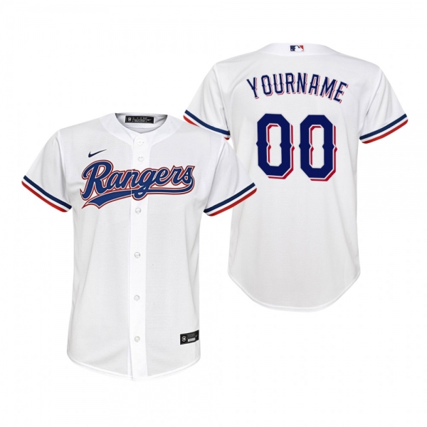 Youth Texas Rangers Custom Nike White Replica Home Jersey