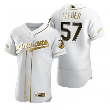 Men's Cleveland Indians Shane Bieber Nike White Authentic Golden Edition Jersey