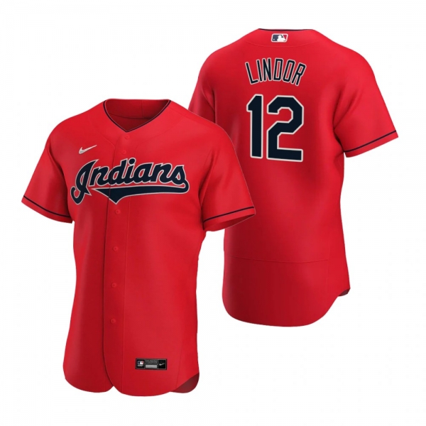 Men's Cleveland Indians Francisco Lindor Nike Red Authentic 2020 Alternate Jersey