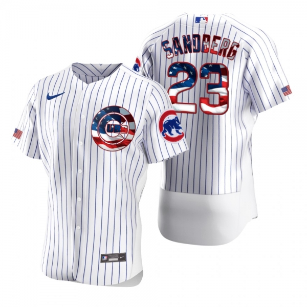 Men's Ryne Sandberg Chicago Cubs White 2020 Stars & Stripes 4th of July Jersey