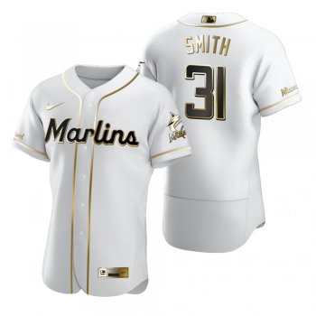 Men's Miami Marlins Caleb Smith Nike White Authentic Golden Edition Jersey