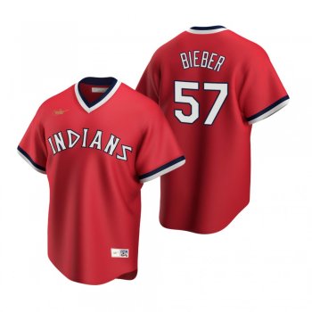 Men's Cleveland Indians Shane Bieber Nike Red Cooperstown Collection Road Jersey