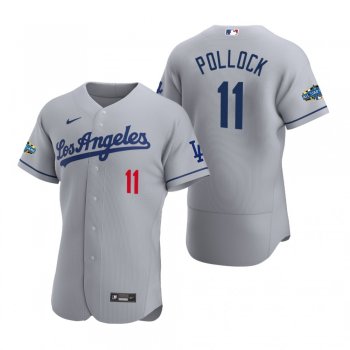 Men's Los Angeles Dodgers A.J. Pollock 2020 Road Patch Gray Authentic Jersey