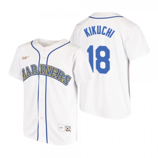 Youth Seattle Mariners Yusei Kikuchi Nike White Cooperstown Collection Home Jersey