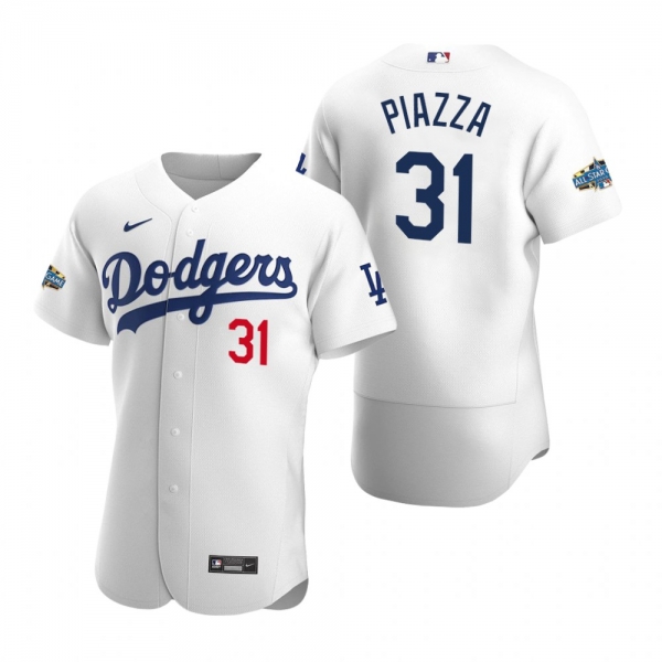 Men's Los Angeles Dodgers Mike Piazza 2020 Home Patch White Authentic Jersey