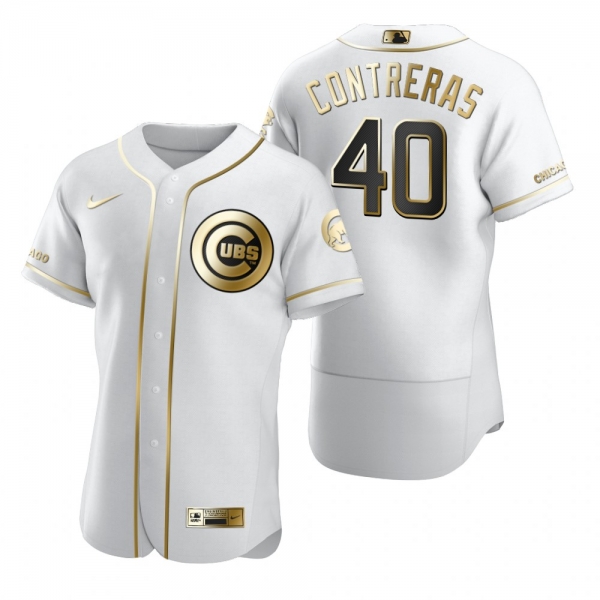 Men's Chicago Cubs Willson Contreras Nike White Authentic Golden Edition Jersey