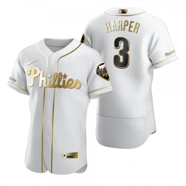 Men's Philadelphia Phillies Bryce Harper Nike White Authentic Golden Edition Jersey