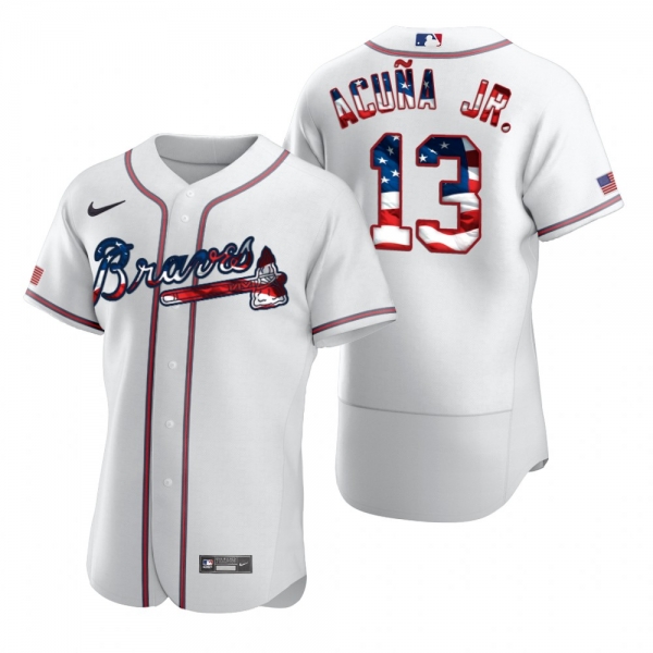 Men's Ronald Acuna Jr. Atlanta Braves White 2020 Stars & Stripes 4th of July Jersey