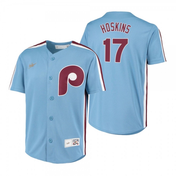 Youth Philadelphia Phillies Rhys Hoskins Nike Light Blue Cooperstown Collection Road Jersey