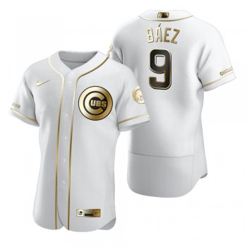 Men's Chicago Cubs Javier Baez Nike White Authentic Golden Edition Jersey