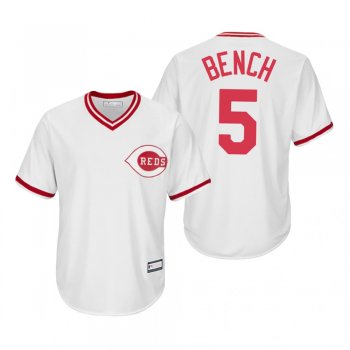 Men's Cincinnati Reds Johnny Bench White Cooperstown Collection Replica Home Jersey