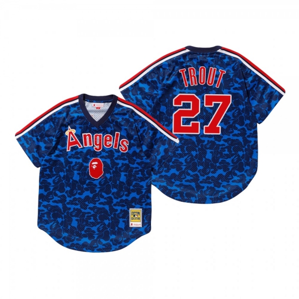 Men's Los Angeles Angels Mike Trout Navy BAPE x Mitchell & Ness Jersey