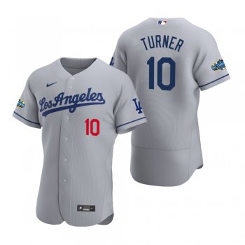 Men's Los Angeles Dodgers Justin Turner 2020 Road Patch Gray Authentic Jersey