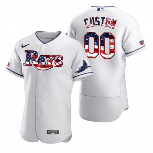 Custom Tampa Bay Rays White 2020 Stars & Stripes 4th of July Jersey