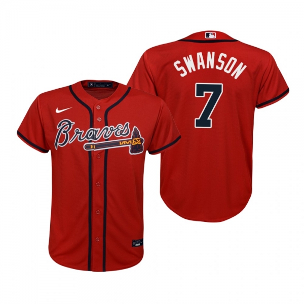 Youth Atlanta Braves Dansby Swanson Nike Red Replica Alternate Jersey