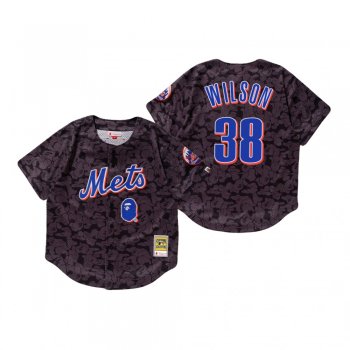 Men's New York Mets Justin Wilson Charcoal BAPE x Mitchell & Ness Jersey